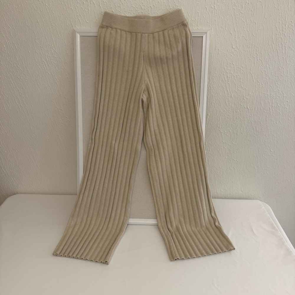 AUREUM Tan Casual Knit Bottoms with Ribbed Texture